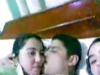 Arab man kiss two arab (egyptian) girl in bed