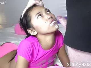 Stickyasian18 cherry takes sticky cock in her pretty mouth